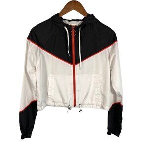 Zine Womens Y2K Quarter Zip Cropped Windbreaker Jacket Size S Hooded Activewear